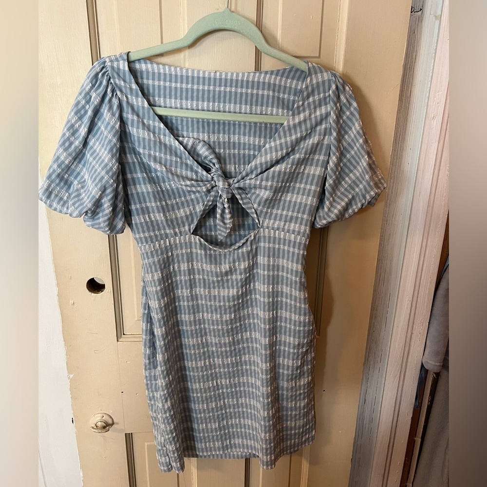 UO Gingham Puff Sleeve Mini Dress
